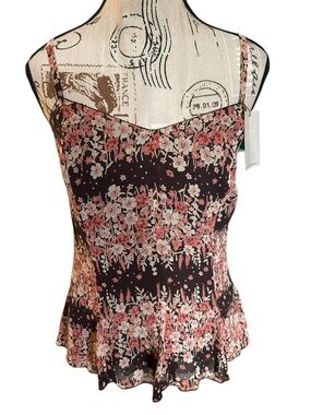 Nordstrom Caslon Chiffon Cami Top  Romantic Y2K Style Brown Pink Floral S NWT